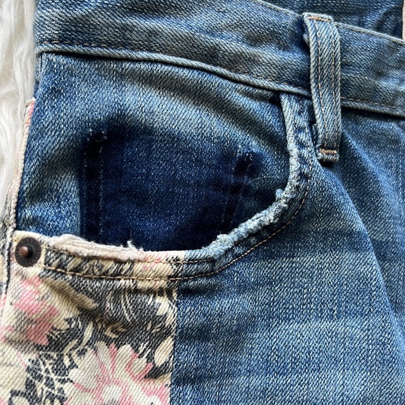 🎯Current/Elliott The Uneven Seamed Original Straight First Love Mixed Jeans - Picture 10 of 14